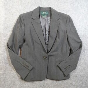 Ralph Lauren Blazer Womens 8 Petite Gray One Button Workwear Office Career
